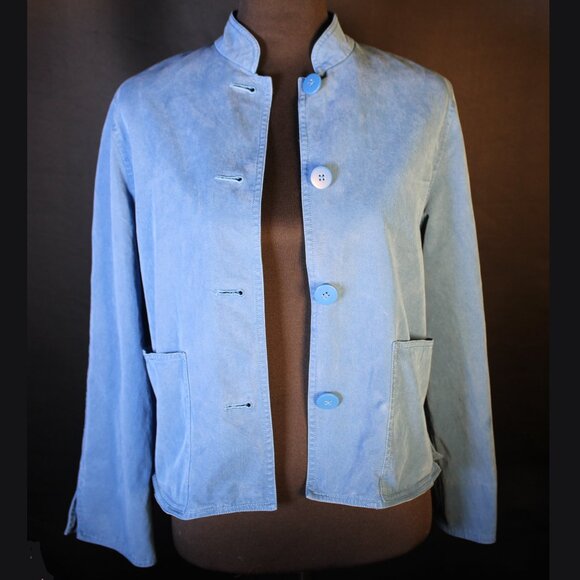 Blue Acorn Jacket with Mandarin/Nehru Collar, Size Medium - Picture 2 of 11